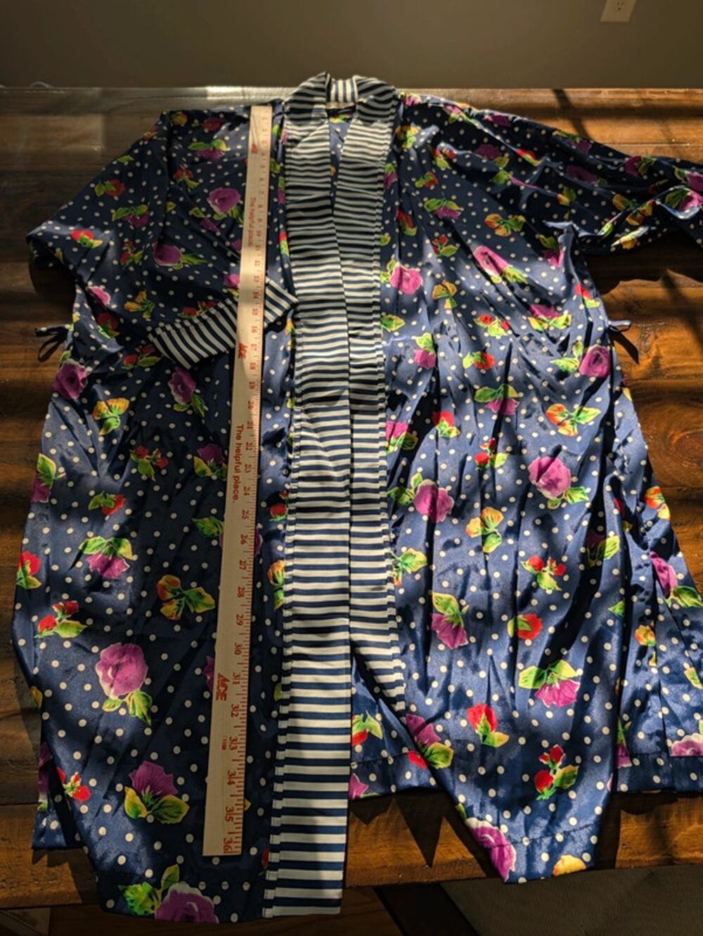 Vintage Victorias Secret Gold Label Kimono Robe Floral Polka Dot Satin Blue OS